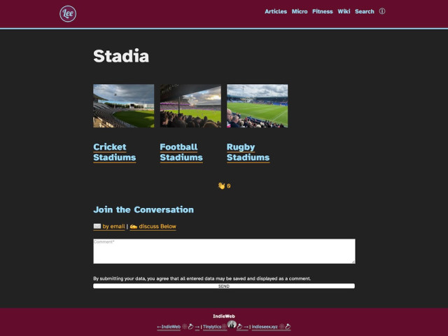 Screenshot of the stadia page in my digital garden