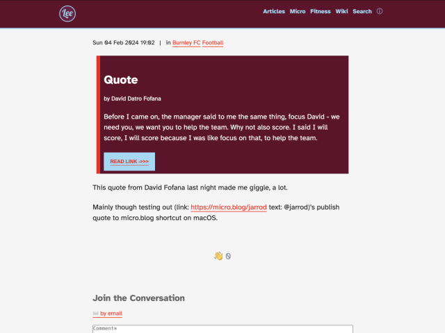 Screenshot of a quote post taken from my website.