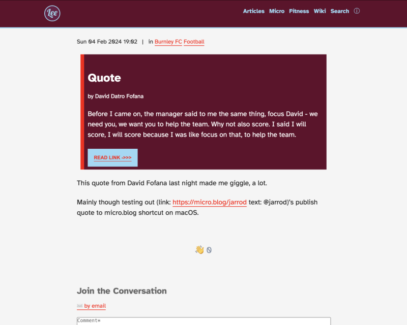 Screenshot of a quote post taken from my website.