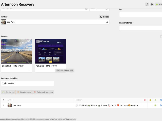 Screenshot of the kirby panel view with file sizes and dimensions displayed below image cards.