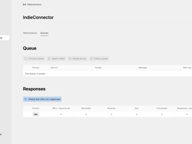 Screenshot showing updated indieconnector mentions and responses queues