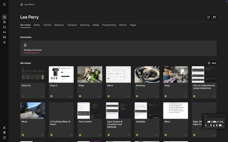 Screenshot from my Kirby CMS panel showing dark background for the first time.