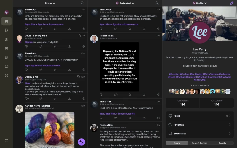 Screenshot from Ivory showing my timeline and profile on my new Mastodon server